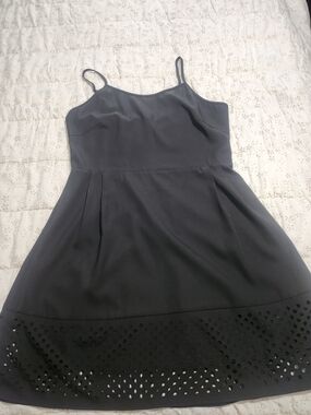 Joy Joy Black Sleeveless Mini Dress with Laser-Cut Hem